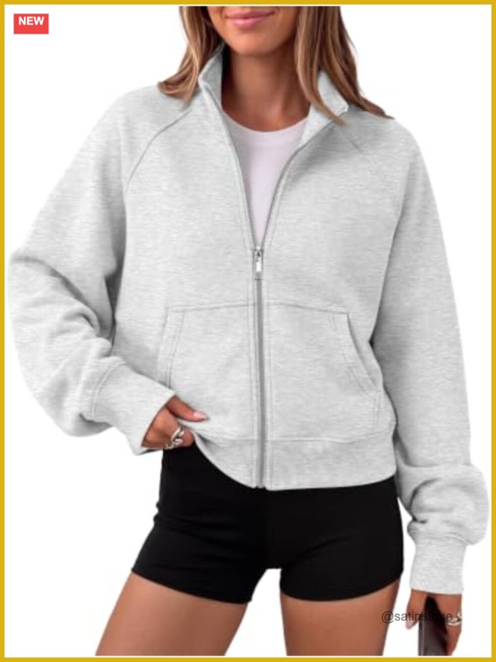 Trendy Queen Womens Zip Up Cropped Hoodie Mock Neck Fleece Sweatshirt Y2K